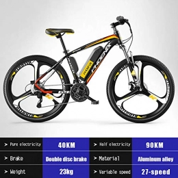 AKEFG Electric Mountain Bike Electric Bike, E-Bike Adult Bike with 250 W Motor 36V 10AH Removable Lithium Battery 27 Speed Shifter for Commuter Travel, Yellow, Strengthen