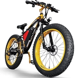 eECO-FLYING Electric Mountain Bike Electric Bike Mountain Bicycle Aluminum E-bike 26 inch 4” Chaoyang fat Tires Dual disc brakes Suspension Fork 48V 1000W Brushless motor (Yellow)