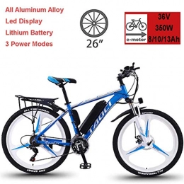 GJNWRQCY Electric Mountain Bike Electric Bikes for Adult, Magnesium Alloy Ebikes Bicycles All Terrain, 26" 36V 350W Removable Lithium-Ion Battery Mountain Ebike, for Mens Outdoor Cycling Travel Work Out And Commuting, Blue, 13Ah