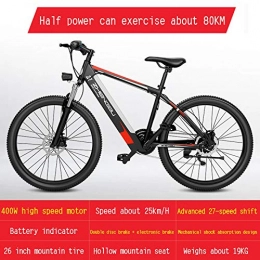 AKEFG Electric Mountain Bike Electric Bikes for Adult, Magnesium Alloy Ebikes Bicycles All Terrain, 26" 48V 400W Removable Lithium-Ion Battery Mountain Ebike, for Mens Outdoor Cycling Travel Work Out And Commuting, Red
