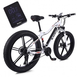 CHXIAN Electric Mountain Bike Electric Fat Tire Bikes for Men, Full Suspension Mountain Bike with LCD Instrument panel 27 speed 10Ah Removable Lithium Battery Comfortable Cushion Adjustable Shock Absorption (Color : White)