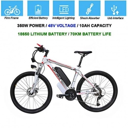 HSART Bike Electric Mountain Bike 26 Inches MTB Tire E-Bike 10AH Li-Battery 21 Speed Beach Cruiser Low Resistance Urban Commute Bicycle with Integrated LED Headlight and Horn