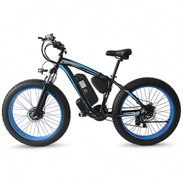 TGHY Electric Mountain Bike Electric Mountain Bike 350W Motor 26" Fat Tire Electric Bike Snow Bike with Pedal Assist 48V 13Ah Removable Battery Professional 21-Speed Full Suspension Fork Disc Brake, Black Blue