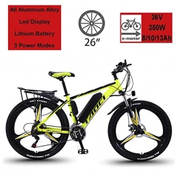 Ti-Fa Bike Electric Mountain Bike, Magnesium Alloy Ebikes Bicycles All Terrain 26" 36V 350W 13Ah Removable Lithium-Ion Battery Mountain Ebike for Men, Yellow 36V 08Ah50Km