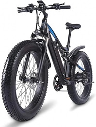 haowahah Electric Mountain Bike Electric Mountain Bike MX03 1000W 48V 17Ah Semi-Integrated Battery Lightweight Suspension Fork fat tire electric bicycle (Blue, A battery)