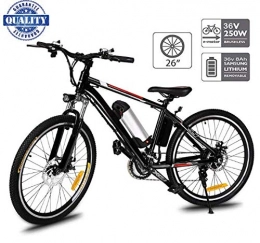 fiugsed 26'' Electric Mountain Bike with Removable Large Capacity Lithium-Ion Battery (36V 250W), Electric Bike 21 Speed Gear and Three Working Modes (Unfoldable Black)