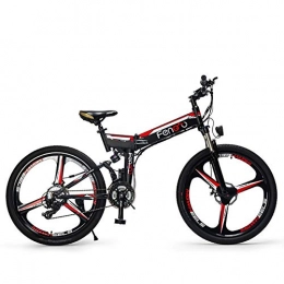 FJW Electric Mountain Bike FJW Unisex Electric Mountain Bike, 26 Inch Folding E-bike with Super Lightweight Magnesium Alloy 3 Spokes Integrated Wheel, Dual Suspension and Shimano 24 Speed Gear for Commuter City