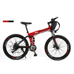 FJW Bike FJW Unisex Electric Mountain Bike, High-carbon Steel 26" E-bike Hybrid Commuter Bike Double Disc Brake Folding Bike with 36V 8Ah Removable Lithium Battery, 21 Speed Gear, Red