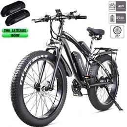 FYHJND Electric Mountain Bike FYHJND Electric Bike 1000W Electric Fat Bike Beach Bike Cruiser Electric Bicycle 48V17ah E-Bike Mountain Bike 26" X 4.0 Fat Tire Suitable for Various Roads Safe And Waterproof, Black, 48v17ah1000w