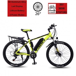GASLIKE Electric Mountain Bike GASLIKE Electric Bike, Bicycle for Mountain / Urban, 26 Spoked Wheels, Front Suspension, Professional 21 Speed Transmission Gears with 350W Motor And Removable Battery, Yellow, 13Ah 90Km