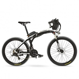 LANKELEISI Electric Mountain Bike GP 26 Inches Fashion Electric Quick-Folding Mountain Bike, 48V 12Ah Battery, 240W Motor, Both Disc Brake, 30~40km / h (Black White, Plus 1 Spared Battery)