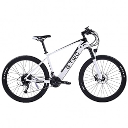 GTWO Electric Mountain Bike High Quality 27.5 Inch Electric Carbon Fiber Bike, adpopt 350W Motor, Pneumatic Shock Absorber Front Fork, 27 Speed Mountain Bicycle (Black White, 9.6Ah)