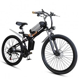 HJ Electric Mountain Bike HJ Folding electric bicycle, portable electric mountain bike 26 inch high carbon steel frame double disc brake with front LED light hybrid bicycle 36V / 8AH, Black