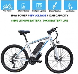 MRXW Electric Mountain Bike Home Electric Bycicles for Men, 26" 48V 360W IP54 Waterproof Adult Electric Mountain Bike, 21 Speed Electric Bike MTB Dirtbike with 3 Riding Modes, white blue