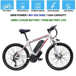 HSART Electric Mountain Bike HSART Mountain Bike for Adult 26 Inches 48V 10AH Lithium-Ion Battery Electric Mountain Bicycle 21 Speed Urban Commute E-Bike Three Working Modes(White)