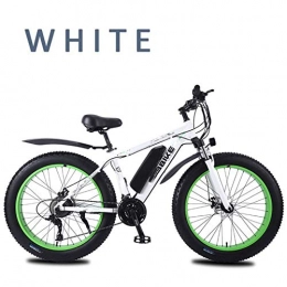 HWOEK Bike HWOEK Adults Snow Electric Bike, Lockable Front Fork Shock Absorption 26 Inch 4.0Fat Tires Mountain E-Bike 27 Speed Dual Disc Brakes 36V Removable Battery, White, 8AH