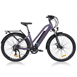 Hyuhome Electric Mountain Bike Hyuhome Electric Bikes for Adult Mens Women, 27.5" E-MTB Bicycles Full Terrain, 250W 36V 12.5Ah Mountain Ebikes, BAFANG Motor Shimano 7-Speed Double Disc Brakes for Outdoor Commuter (Purple, 820L)