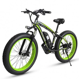 JUYUN Electric Mountain Bike JUYUN 350W Fat Tire Electric Bike, 26 inch Beach Bicycle Snow Ebike, Electric Mountain Bicycle with 48V / 15Ah Lithium Battery, Professional 21 Speed Gears, Black Green