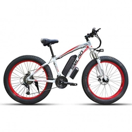 JUYUN Electric Mountain Bike JUYUN Electric Bike with Powerful 350W Motor, Electric Bicycle 26" Fat Tire Ebike Aluminum Alloy Frame, 48V15AH Lithium Battery, LCD Display, 21 Speed, White Red
