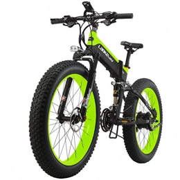 LANKELEISI 1000W Motor New All-terrain Powerful Electric Bike 26'' 4.0 Fat 48V10AH Ebike 27 Speed Snow MTB Folding Electric Bicycle (Black-Green)