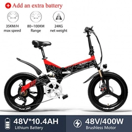 LANKELEISI Electric Mountain Bike LANKELEISI G650 Electric Bicycle 20 x 2.4 inch Mountain Bike Folding Electric city Bike for Adult 400w 48v 10.4ah Lithium Battery Shimano 7 Speed for woman / man bike (Red + 1 extra battery)