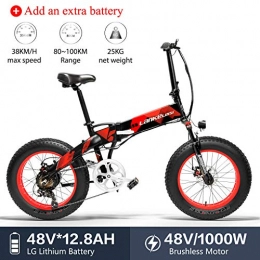 LANKELEISI Electric Mountain Bike LANKELEISI X2000 48V 1000W 12.8AH 20 x 4.0 Inch Fat Tire 7 speed Shimano Shifting Lever Electric Bike Foldable, for Adult Female / Male for mountain bike snow bike (Red +1 extra battery)