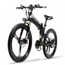 LANKELEISI Electric Mountain Bike LANKELEISI XT600 26'' Folding Ebike 400W 12.8Ah Removable Battery 21 Speed Mountain Bike 5 Level Pedal Assist Lockable Suspension Fork (Black Grey, 10.4Ah Standard)