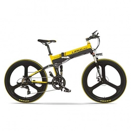 LANKELEISI Electric Mountain Bike LANKELEISI XT750-E 26 Inch Folding Electric Bike, Front & Rear Disc Brake, 48V 400W Motor, Long Endurance, with LCD Display, Pedal Assist Bicycle (Black Yellow, 14.5Ah + 1 Spare Battery)