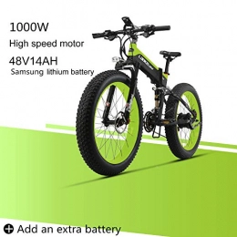 LANKELEISI Electric Mountain Bike LANKELEISI XT750PLUS 48V 14AH 1000W Engine New Almighty Powerful Electric Bike 26 '' 4.0 Wholesale Tire Ebike 27 Speed Snow MTB Folding Electric Bike for Adult Female / Male (Green + 1 extra Battery)