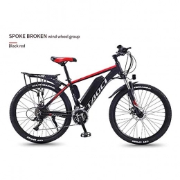 LOO LA Bike LOO LA 26'' Electric Mountain Bike With LED light, Magnesium Alloy Ebikes Bicycles, Lithium-Ion Battery (36V 10AH 350W), 21 Speed Gear, Automatic brake power off, black red, One wheel