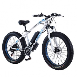 LYRWISHLY Electric Mountain Bike LYRWISHLY 26 Inch Fat Tire Electric Bike 48V 1000W Motor Snow Electric Bicycle With 21 Speed Mountain Electric Bicycle Pedal Assist Lithium Battery Hydraulic Disc Brake (Color : White, Size : 36V8AH)