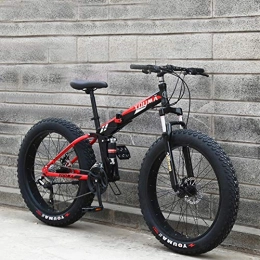 Hxx Electric Mountain Bike Mountain Bike, Foldable 20" High Carbon Steel Double Shock Absorption Bicycle 21 Speed 4.0 Super Wide Tire Off Road Transmission Men And Women Pass, Redblack