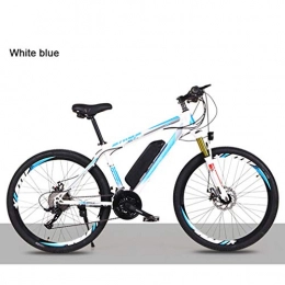 NYPB Bike NYPB 26 Inch Electric Bike, Electric Mountain Bike ElectricScootersAdults 36V 8 / 10Ah Rechargeable Lithium Battery Motor 250W with LED Headlights and 3 Modes, White blue, 27 speed 36V10AH