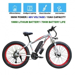 QDWRF Electric Mountain Bike QDWRF Fat Electric Mountain Bike, 26 Inches Electric Mountain Bike 4.0 Fat Tire Snow Bike 350W High Power 48V Lithium Battery, 21 Speeds, Up to 35km / H A