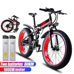 Qnlly Electric Mountain Bike Qnlly 26 Inch 1000W Electric Mountain Bike Shimano 21 speed 48V 12A Lithium Battery Aluminum Electric Bicycle Adult Frame Assisted EBike (2 Batteries 80KM), Red