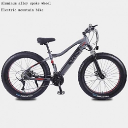 QZ Electric Mountain Bike QZ Adult Fat Tire Electric Mountain Bike, 27 speed Snow Bikes, Portable 10Ah Li-Battery Beach Cruiser Bicycle, Lightweight Aluminum Alloy Frame, 26 Inch Wheels (Color : Grey)