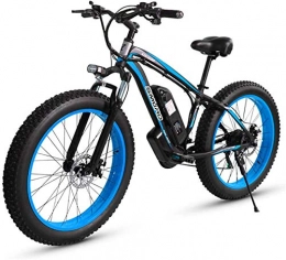 RDJM Bike RDJM Ebikes, 26 Inch Adult Fat Tire Electric Mountain Bike, 350W Aluminum Alloy Off-Road Snow Bikes, 36 / 48V 10 / 15AH Lithium Battery, 27-Speed (Color : Blue, Size : 36V10AH)