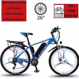 Rindasr Electric Mountain Bike Rindasr 26 inch Electric Bikes for AdultAluminum frame Electric Mountain Bike36V 350W 8-13Ah Removable Lithium-Ion Batterywith LEC Screen Electric bicycle (Color : Blue, Size : 36V13AH battery)