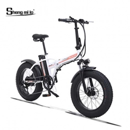 Shengmilo Electric Mountain Bike Shengmilo 500W Electric Foldable Bicycle Mountain Snow E-bike Road Cycling, 4 inch Fat Tire, SHIMANO 7 Variable Speed, 13ah Battery Included (White)