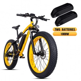 Shengmilo Electric Mountain Bike Shengmilo MX02 26-inch Fat Tire Electric Bicycle, 48v 1000w Electric Snow Bicycle, Shimano 21-speed Mountain Ebike, Lithium Battery Hydraulic Disc Brake, With Two Batteries (Yellow)