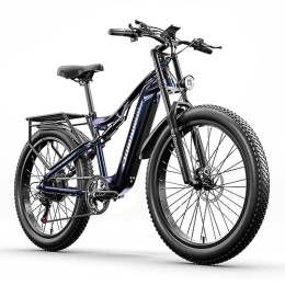 Shengmilo Electric Mountain Bike Shengmilo-MX03 Electric Bike Adults, 48V 15Ah 720Wh Removable Battery, 26'' Fat Tire Electric Mountain Bicycle with 3 Riding Modes, BAFANG Motor, 7-Speed, Hydraulic Disc Brakes, Full Suspension, Blue