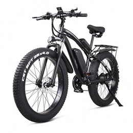 Smisoeq Electric mountain bike, three loop modes, full suspension fork, bike tire 26 * 4.0, 1000w 48V electric mountain bike with a rear seat (Color : Black)