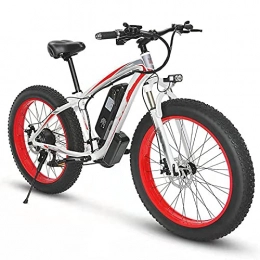 TERLEIA Electric Mountain Bike TERLEIA Electric Bike 350W Motor Front And Rear Disc Brakes All Terrain Snow Cross-Country Electric Bike 26" Mountain Electric Bicycle for Adults 21 Speed Fat Tire E-Bike, White red, 36V 10Ah