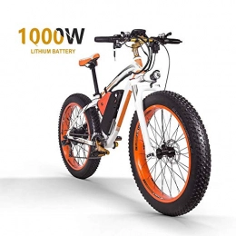Wcgcg Bike Wcgcg 48v16ah1000w Electric Mountain Bike 26'' Fat Tire E-Bike 21 Speeds Beach Cruiser Mens Sports Mountain Bike Full Suspension Lithium Battery Hydraulic Disc Brakes(British Standard), White, Orange