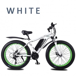 WXDP Electric Mountain Bike WXDP Self-propelled Adult Snow Electric Bike, lockable shock absorption of the front fork 26 inch 4.0 fat tires Mountain E-Bike 27-speed double disc brakes 36 V removable battery, white, 10AH