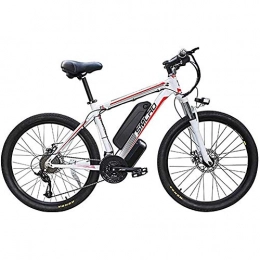 WXX Electric Mountain Bike WXX 350W 26-Inch Electric Mountain Bike Double-Disc Brake Removable Large-Capacity Lithium-Ion Battery (48V 10AH) Bicycle 21-Speed Gear Three Working Modes, White red