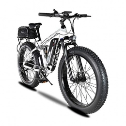 YSNJG Electric Mountain Bike YSNJG 48V 13A Electric Mountain Bike USB Charging Stand with Full Suspension and Intelligent LCD & Big Tyre 26 x 4.0 (White)