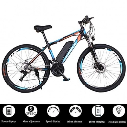 YXYBABA Electric Mountain Bike YXYBABA 26" Electric Bike City Commute Bike 36V / 10AH High-Efficiency Lithium Battery 250W Brushless Gear Motor High Carbon Steel 27 Speed Electric Bicycle, Disc Brake, Black blue