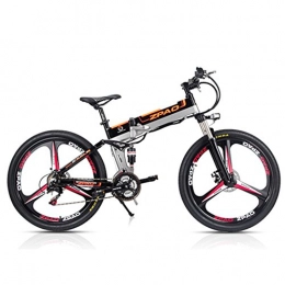 ZPAO Electric Mountain Bike ZP26 26 inch Folding Electric Bicycle, 48V 350W Powerful Motor, 21 Speed Mountain Bike, Aluminum Alloy Frame, Pedal Assist Bicycle, Full Suspension (Black Integrated Wheel, Standard)