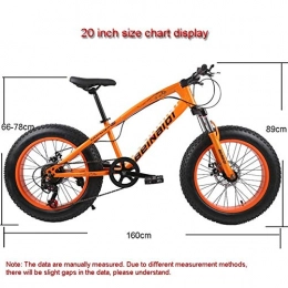 20 Inch Fat Bike 4.0 Fat Tire Bicycle Children Beach Snow Bike Speed Mountain Bicycle For Men Dual Disc Brake Bike (Color : Black, Size : 21 speed)